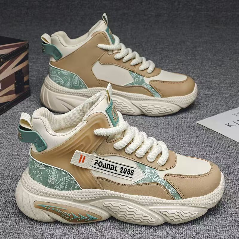 Popular men's shoes 2025 spring high-top basketball sneakers men's youth trendy brand running dad shoes to increase height