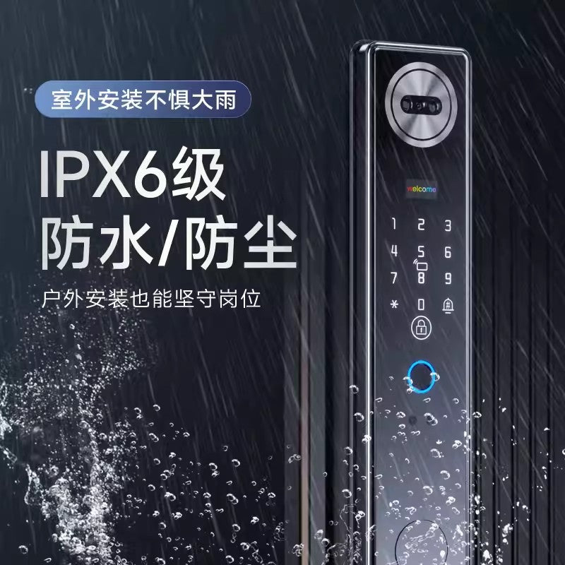 Cnc precision-carved waterproof smart lock - anti-theft door fingerprint lock for home use with face recognition, remote access, and electronic locking system