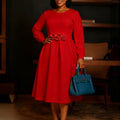 D602 women's foreign trade   autumn/winter new round neck long sleeve 3d floral skirt african dress