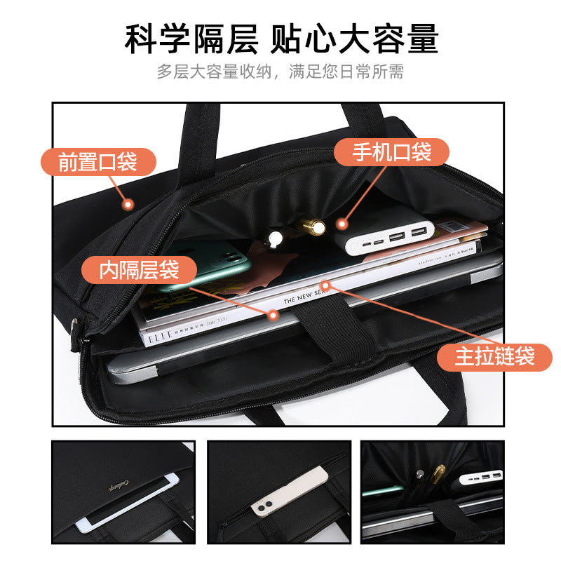 Satchel document bag briefcase oxford cloth office meeting bag business document bag zipper information bag printing logo