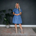 Amazon fashion independent station   fashion short sleeve multi button multi flap pocket pants skirt denim dress