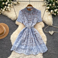 French chic pink cutout lace dress - women's summer high-style workwear, slimming a-line dress