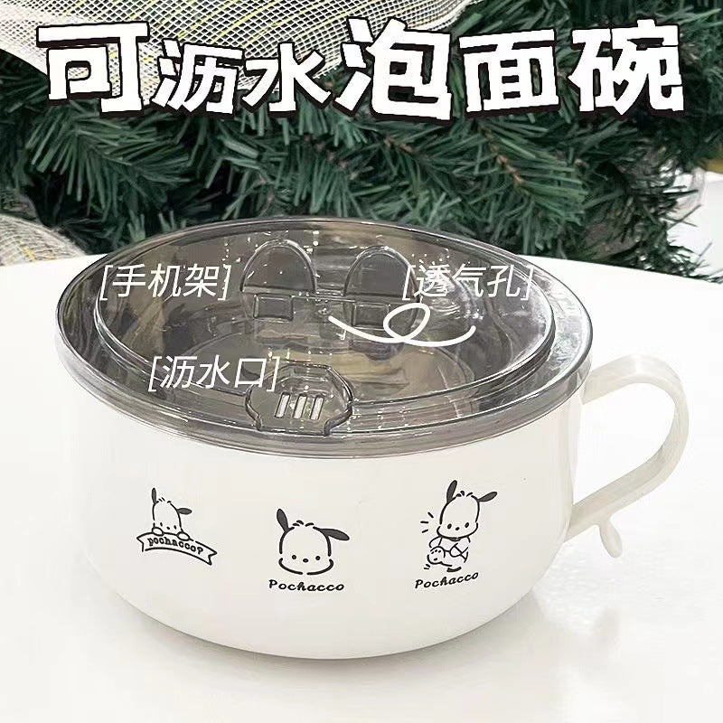 Stainless steel instant noodle bowl with cover bowl, student instant noodle bowl for dormitory, instant noodle artifact canteen, bowl and chopsticks set