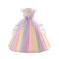 Export style girl dress colorful mesh gradient fashion tutu skirt kids princess skirt longin stock small flying sleeves