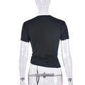 european and american export women's elegant heart-shaped rhinestone embellished irregular crew neck short sleeve t-shirt
