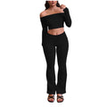 women's cross-border fashion casual slim-fit off-the-shoulder long sleeve top and elastic waist long pants tracksuit set