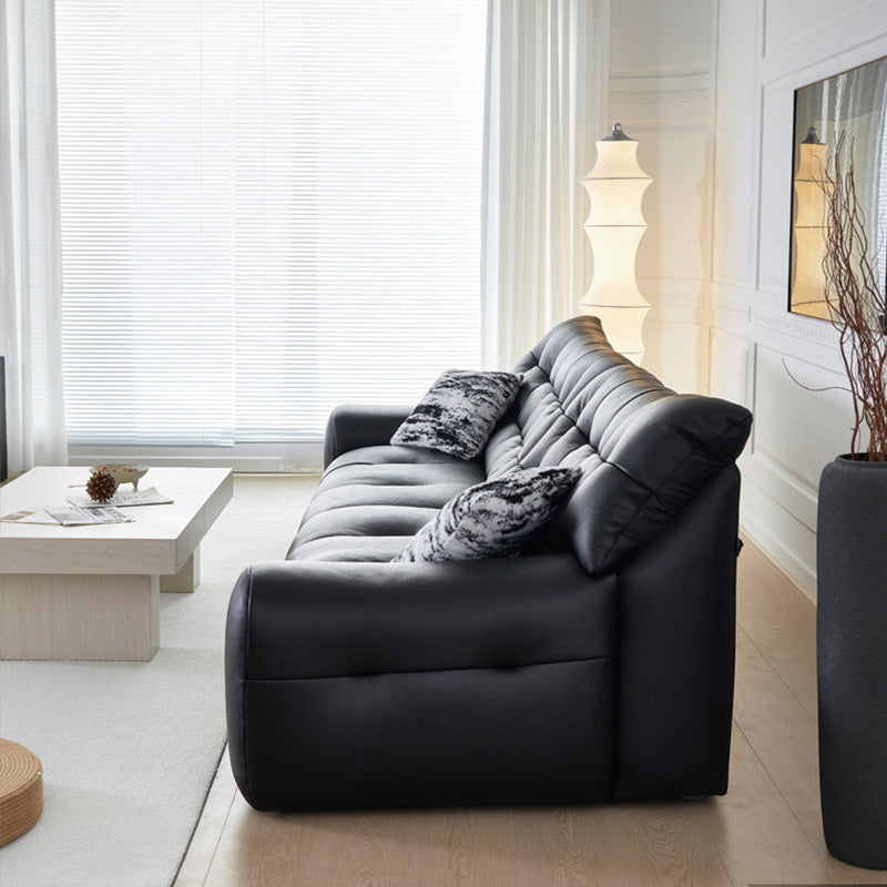 Foshan big black bear genuine leather sofa high back leather art living room light luxury straight retro black sofa furniture wholesale