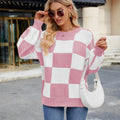 European and american cross-border autumn new arrivals:  pullover crew neck long sleeve top, loose fit casual plaid color block sweater for women