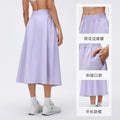 High-waisted a-line midi skirt with elastic waistband, ruffled trim, slimming effect, quick-drying, breathable, casual activewear skirt d26042