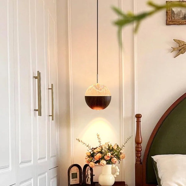 Modern simple ice crack bedroom bedside small chandelier walnut color smart touch sensor retractable dining room chandelier