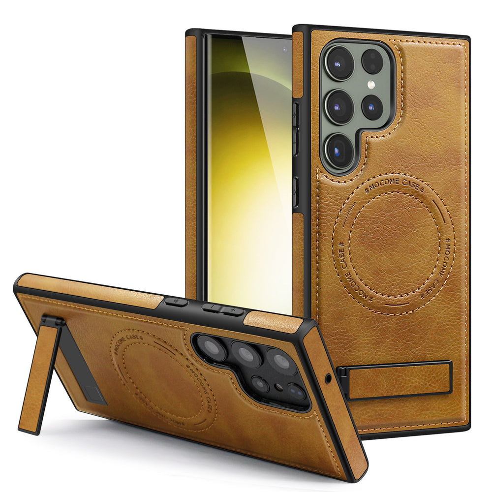 Crystal shield leather case for samsung s25 edge premium leather magnetic phone case s24ultra invisible stand