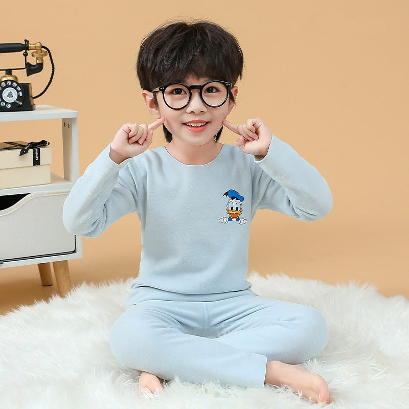 Children's  new double-sided german velvet solid color cut-to-fit autumn/winter warm clothing set - two-piece