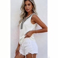 european and american new print embroidery cutout v-neck tank top t-shirt