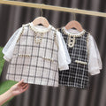 Dress spring & fall women's k-style princess dress plaid white long sleeves princess children's clothing