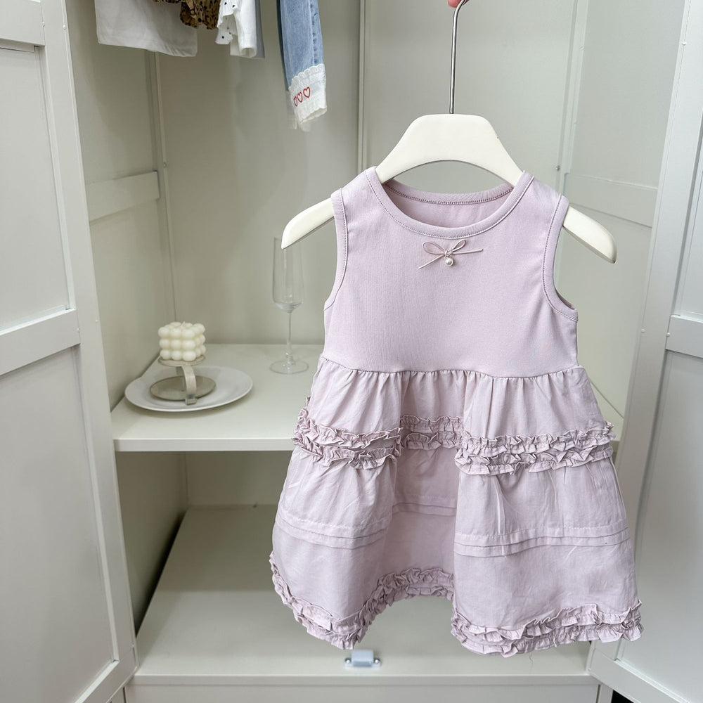 Girls'  new korean style summer dress - trendy cotton dress for kids, fashionable solid color skirt, sweet and stylish for girls