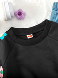 new autumn cross-border girls' cute floral print crewneck sweatshirt and washed denim flare pant set