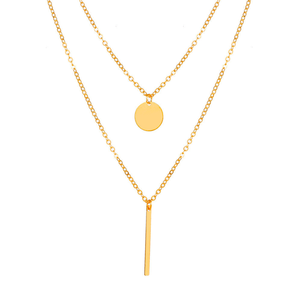 Gold double-layer round and vertical bar pendant necklace - stylish, elegant, minimalist, and versatile choker for women, perfect for office and everyday wear