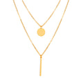 Gold double-layer round and vertical bar pendant necklace - stylish, elegant, minimalist, and versatile choker for women, perfect for office and everyday wear