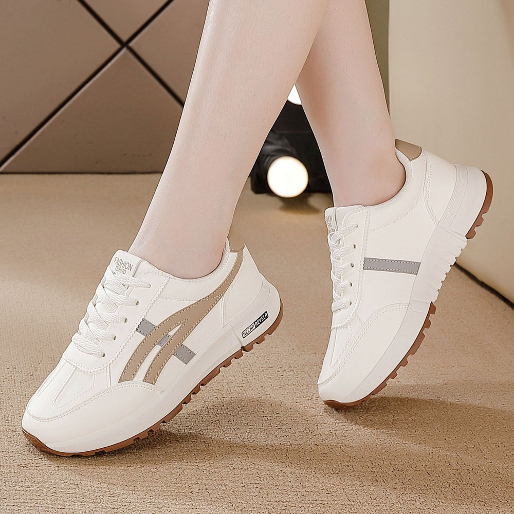 plus size women's shoes spring & fallnew arrival leather sneakers women's korean version thick solecasual soft bottom running dad shoes