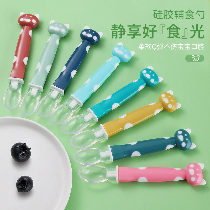 Baby silicone spoon baby complementary food feeding spoon soft head complementary food spoon baby eating training spoon feeding complementary food spoon
