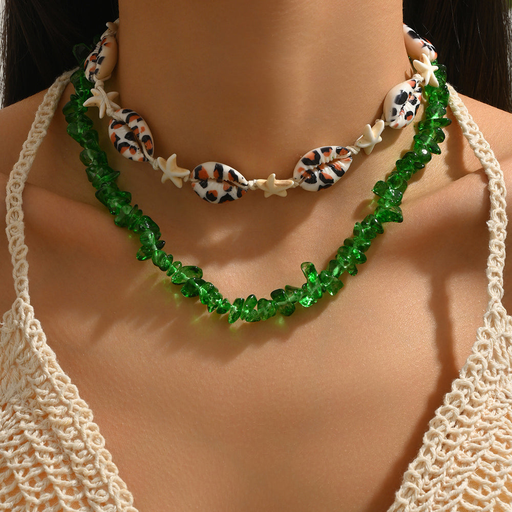 Beaded necklace wholesale european and american cross-border irregular gravel necklace multi-layered wind ocean shell starfish necklace