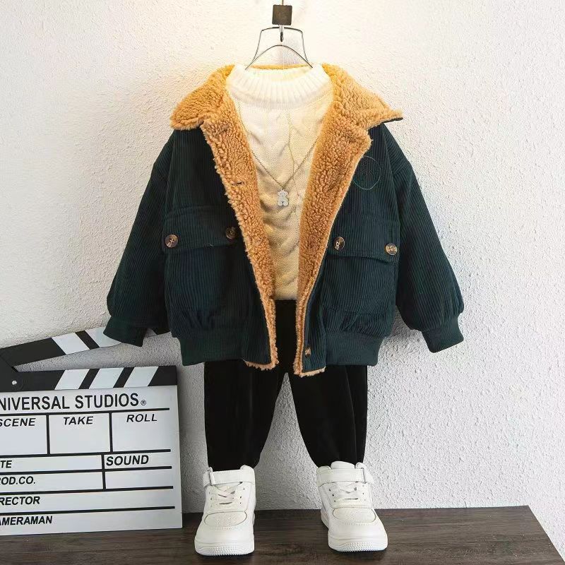 Boys' corduroy jacket - new  stylish & trendy baby thickened jacket - winter fleece-lined top - children's cotton coat