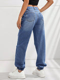 15081#  cross-border women's fashion ins new high-waisted slimming distressed jogger jeans