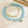 Blue bohemian necklace wholesale - european & american style, perfect for beach, soft clay, pearl & shell, layered necklace