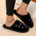 2025 winter new arrival: rhinestone heart slippers - closed toe, extra thick, warm, comfortable plush cotton slippers - dropshipping available