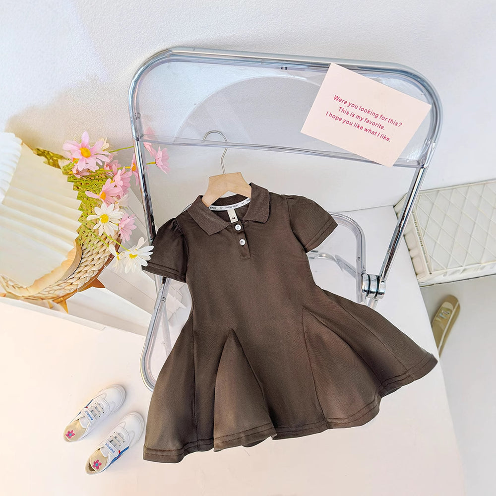 Girls' summer dress  new style: korean-style chic short-sleeve polo dress for little girls, versatile baby dress