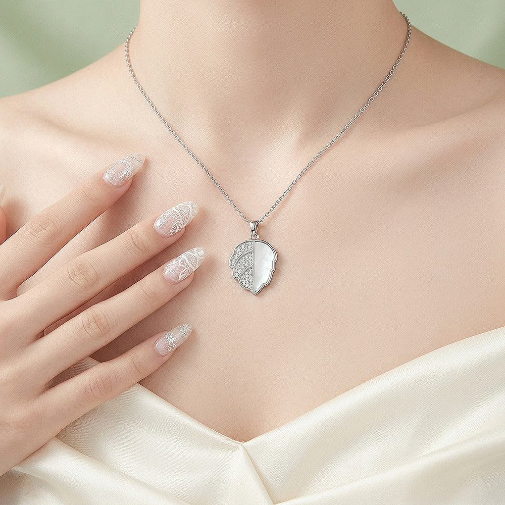 easiest for matchstylishbest selling micro-embedded white shell leaf necklace for women, simple fashionelegantpopular clavicle chain jewelry