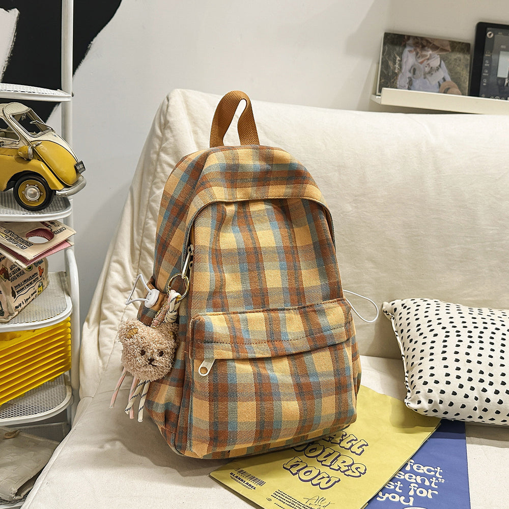 Schoolbag junior high school girls japanese style ins retro plaid college students simple and versatile k-style high school students backpack women