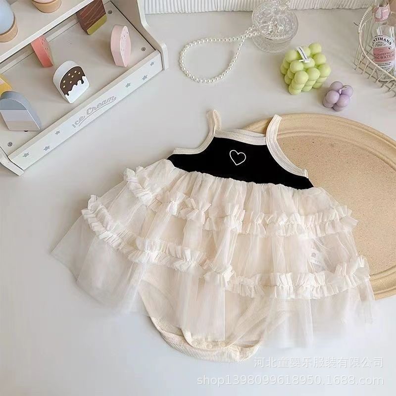Baby girl summer outfit: adorable princess romper dress set - one-piece, strappy, and stylish for first summer