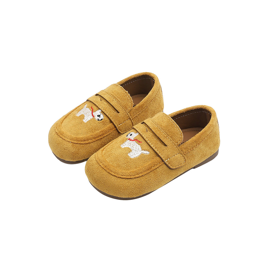 Girls' leather shoes - new autumn  korean style, trendy cartoon embroidered birkenstock-style soft sole flats for baby girls