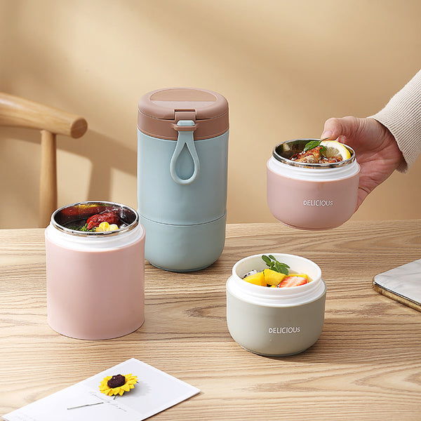 Food grade 304 thermal insulation breakfast cup with lid girls porridge pot soy milk cereal cup outdoor portable cup water cup