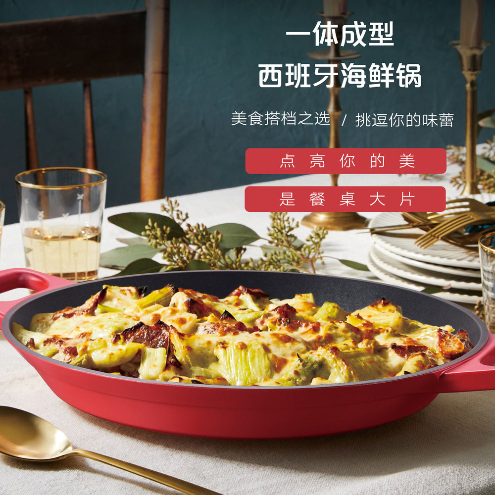 Factory direct supply aluminum spanish seafood plate double ear flat bottom frying pan lobster barbecue plate medical stone double ear pot