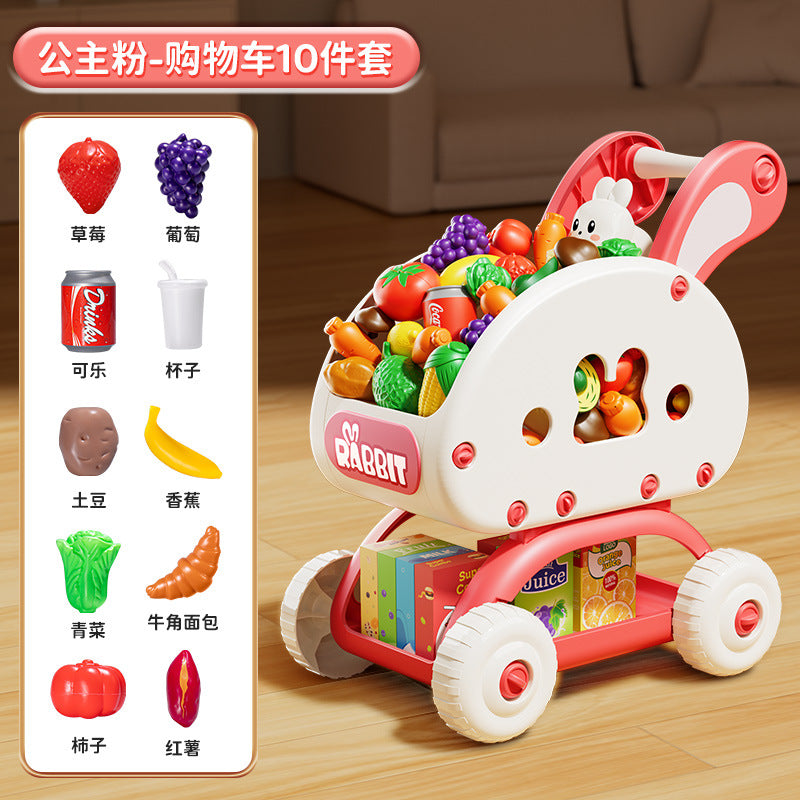 Kidsartificial supermarket shopping cart trolley toy play house fruit cutting fun boys and girls kitchen birthday products