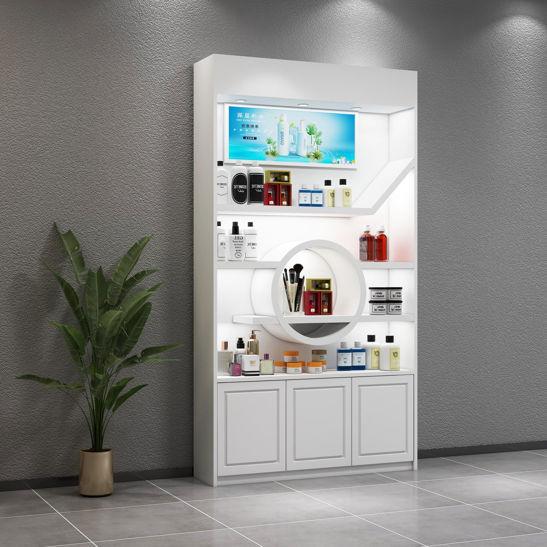 Paint Cosmetics Display Cabinet MDF Fiberboard Storage Movable Beauty Salon Product Cabinet Creative Display Cabinet