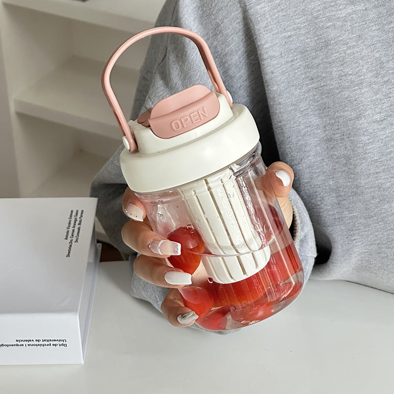 High-style plastic water bottle with handle, portable sports water bottle, sippy cup, dual-drink cup
