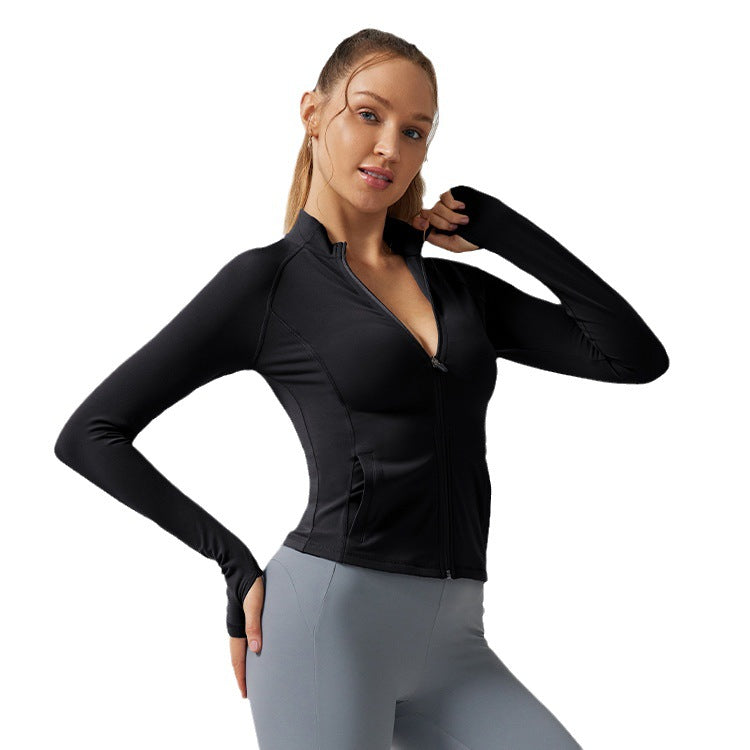 Women's slim-fit fleece yoga top & cardigan set - long sleeve activewear for pilates, workout, and yoga