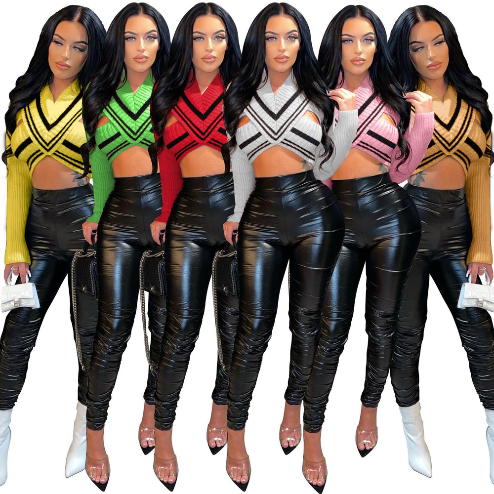 e-commerce supply  hot-selling v neck women's sweater sexycut outshortknitting women's tops