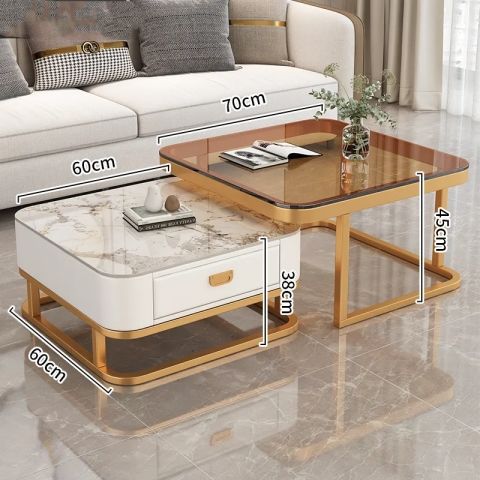 Accessible luxury coffee table living room for home modern casual small apartment popular square glass slate tv cabinet combination coffee table