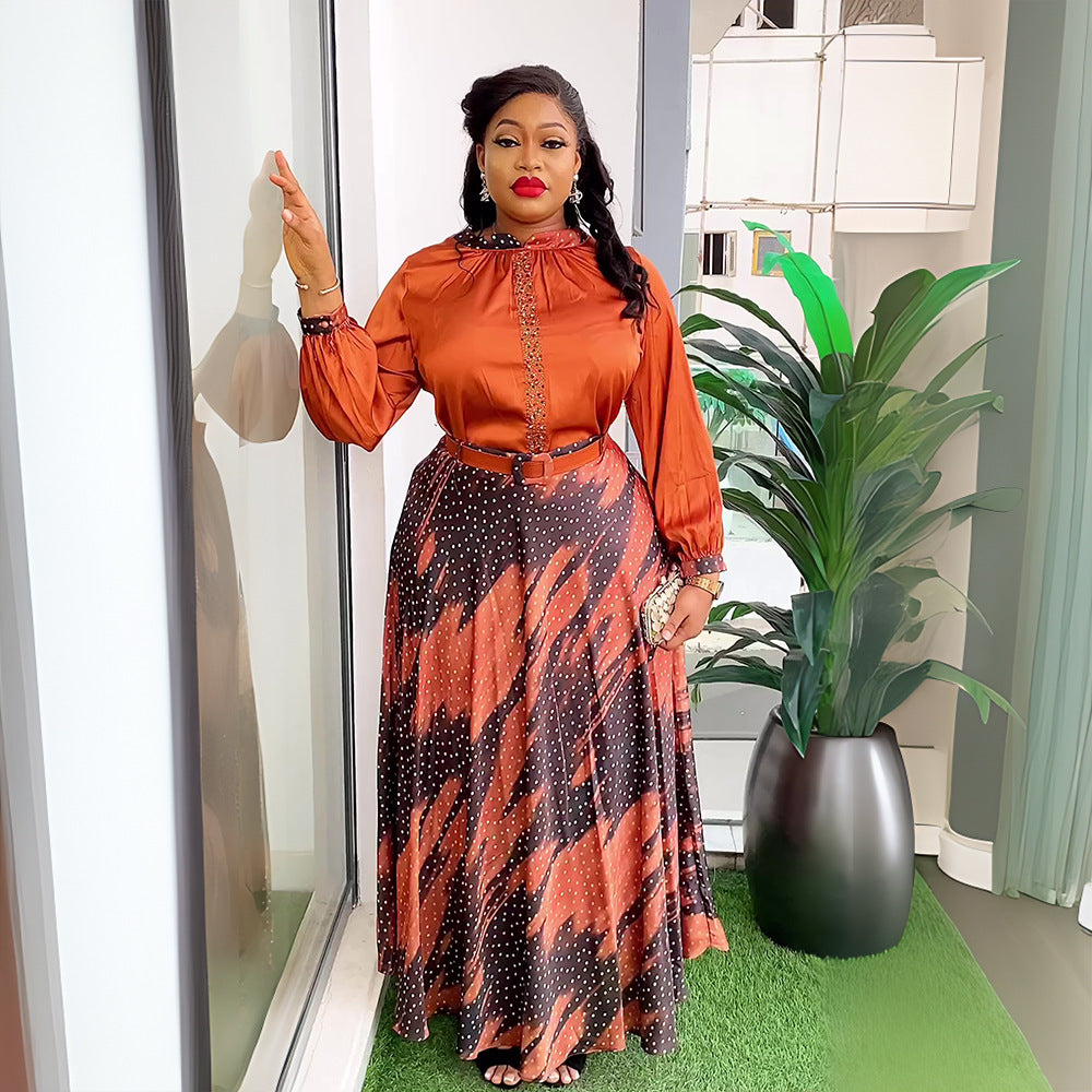e-commerce  independent station top + skirt printed two-piece set african women's plus size dress
