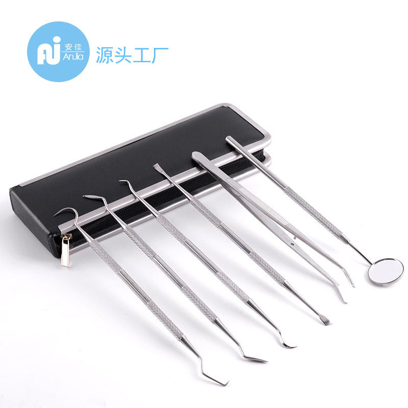 Stainless steel dentist tool set - 6-piece dental examination kit for teeth whitening, includes mouth mirror and probe - large inventory available