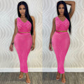 European and american cross-border women's fashion:  summer sexy hollow-out mesh tank top + maxi skirt set