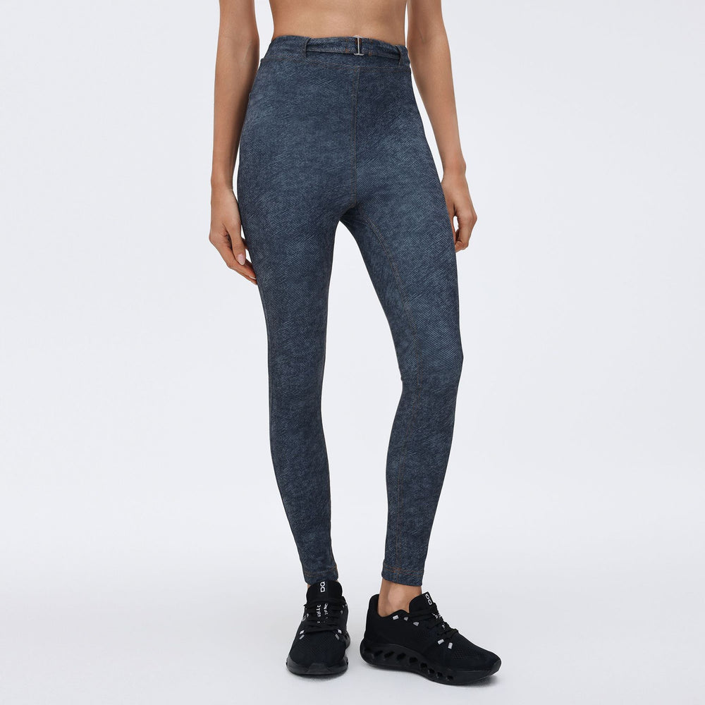 Vintage denim style sports bra high waist tight stretch running training fitness pants sports yoga suit women