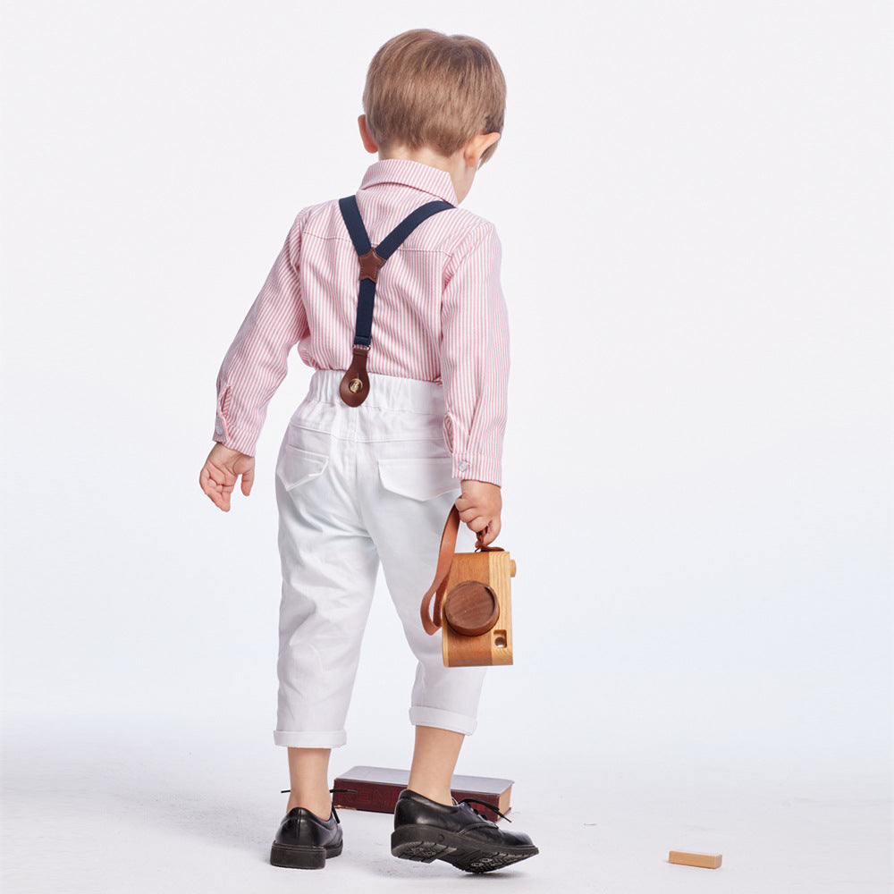K-style children's clothing shirt kidslong sleeves boys spring & fall shirt overalls first birthday dress british style suit