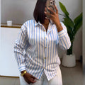 European and american cross-border women's spring  new arrivals: african-inspired fashion casual turn-down collar striped versatile long-sleeve shirt top