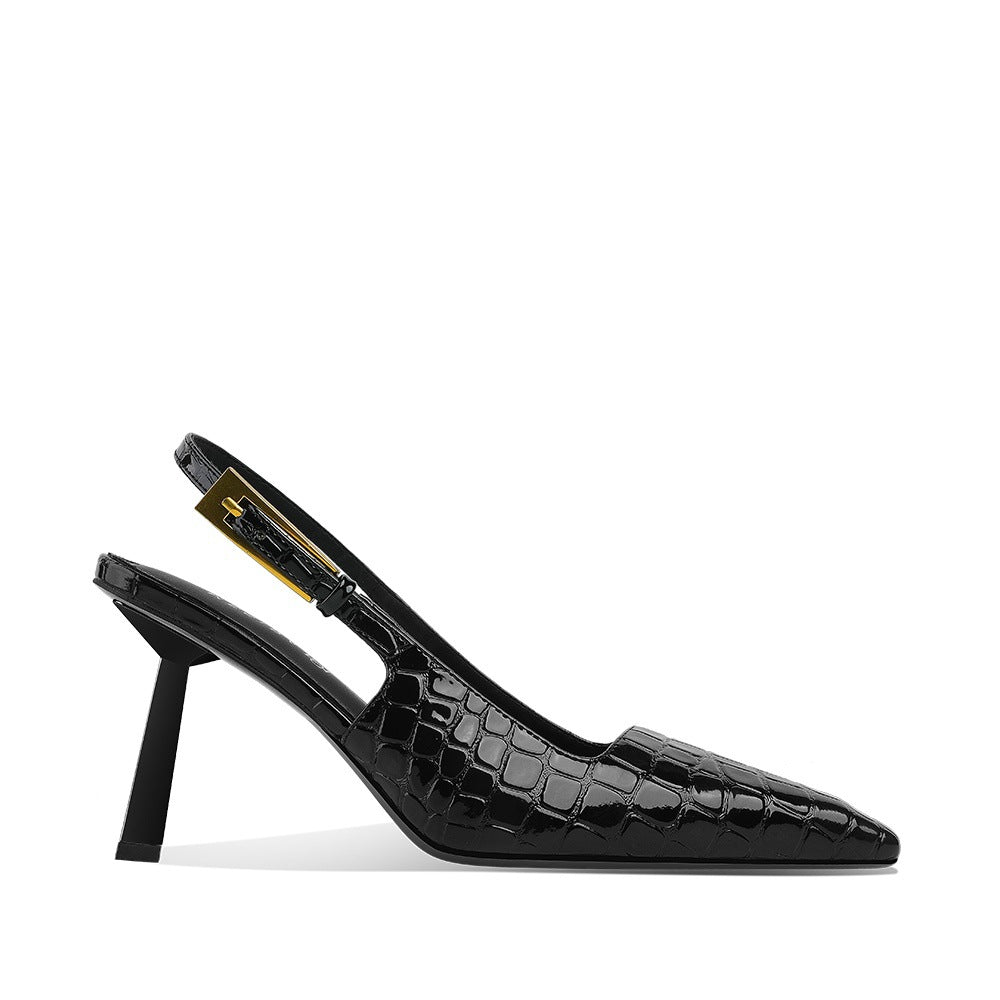 2026 spring pointed-toe stiletto patent leather heeled sandals - women's european & american sexy open-back slingback, versatile, slimming, and perfect for work