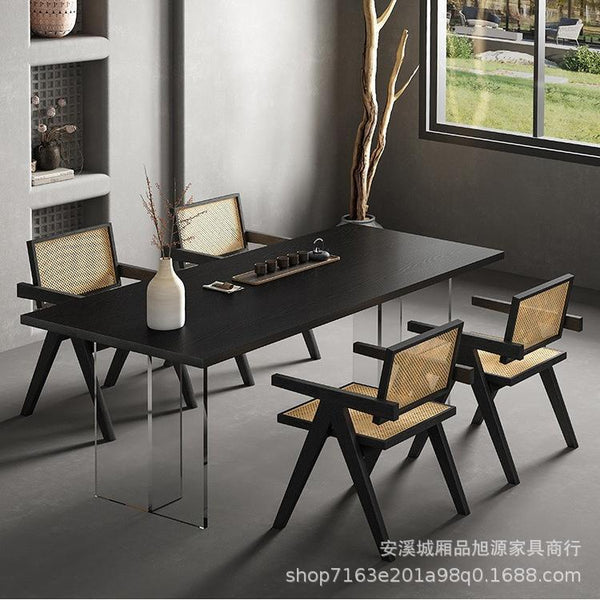 Wabi Sandy Charcoal Black Solid Wood Minimalist Dining Table Household Acrylic Suspension Conference Office Desk Tea Table